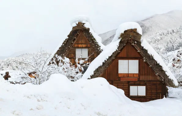 Картинка зима, снег, деревья, пейзаж, природа, зимний, домик, house