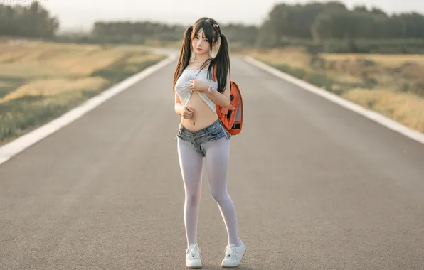 Summer, road, asian beauty, Sakurai, tits big, Cyber ​​Beauties, asian Girl, Red Packet