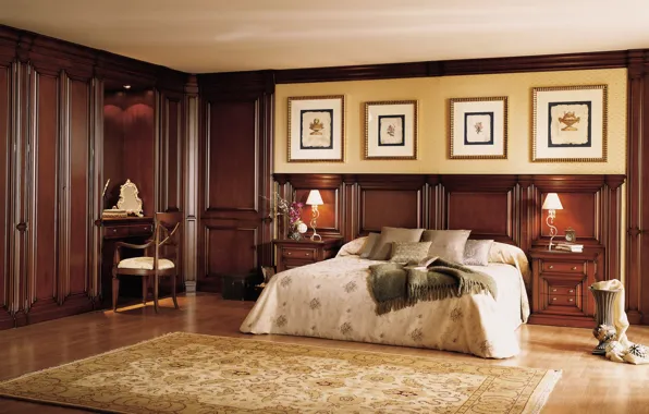 Лампы, комната, мебель, кровать, интерьер, картины, спальня, bedroom