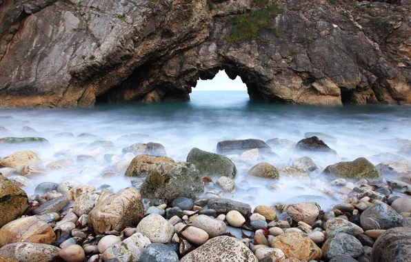 Море, скала, камни, Англия, арка, Дорсет, Stair Hole, бухта Лулворт