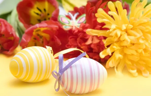 Цветы, праздник, яйца, Пасха, рамытость