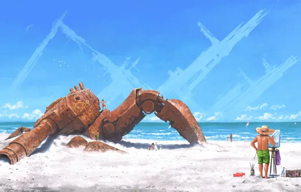 Пляж, берег, художник, A sunny day is good for painting, Deceased