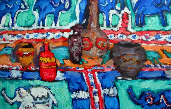 Посуда, натюрморт, слоны, 2011, тары, Петяев