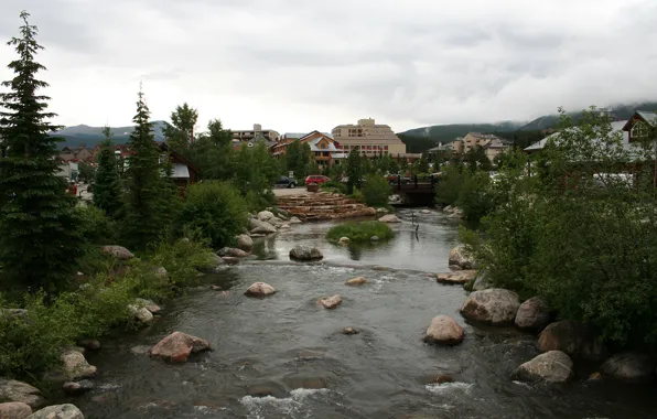 River, nature, town