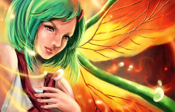 Картинка девушка, крылья, арт, зеленые волосы, naruto, fuu, rikamello