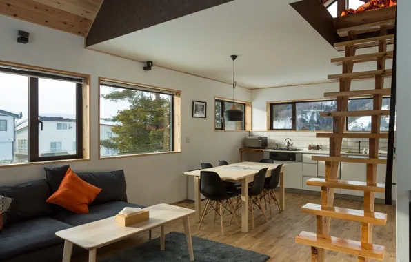 Интерьер, кухня, гостиная, столовая, small room, Nozawa House