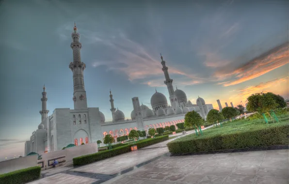 Закат, Abu Dhabi, ОАЭ, Мечеть шейха Зайда, Абу-Даби, UAE, Sheikh Zayed Grand Mosque