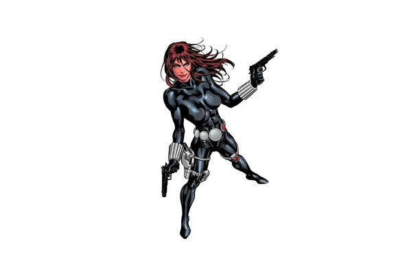Картинка девушка, пистолеты, костюм, супергерой, марвел