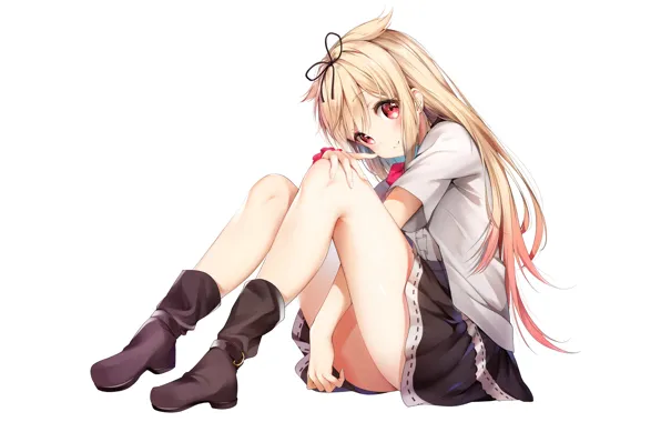 Girl, sexy, school uniform, long hair, anime, beautiful, red eyes, pretty
