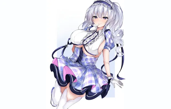 Girl, sexy, cleavage, thighhighs, long hair, dress, boobs, anime