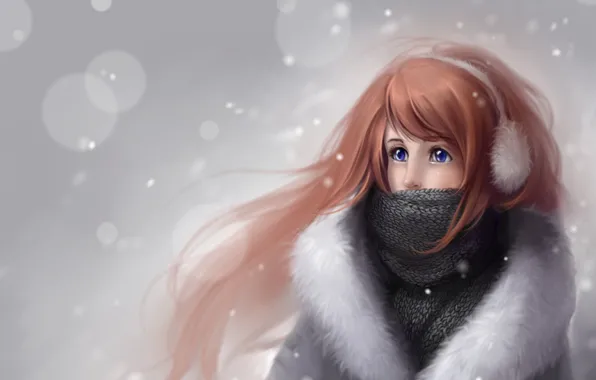Зима, девушка, снег, рисунок, кукла, шарф, Anna Linberger