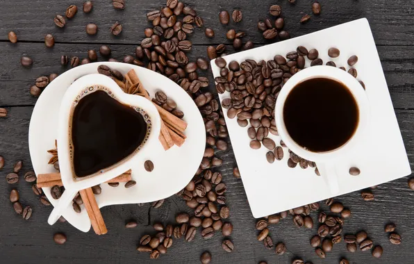 Кофе, зерна, чашка, heart, cup, beans, coffee