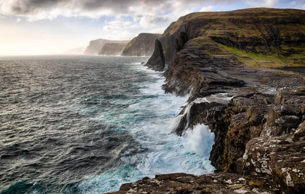 Море, пейзаж, скалы, Faroe Islands, Фарерские острова