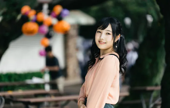 Girl, long hair, smile, beautiful, pretty, lips, face, asian