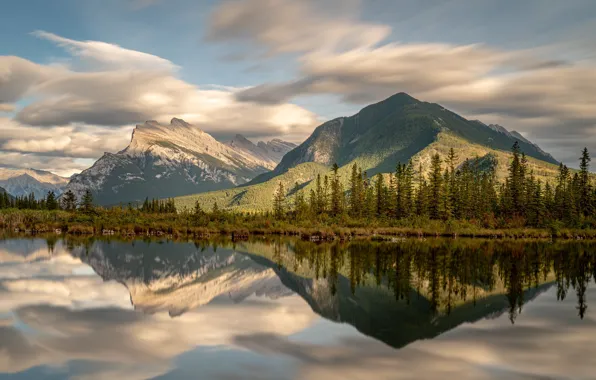 Картинка деревья, горы, озеро, отражение