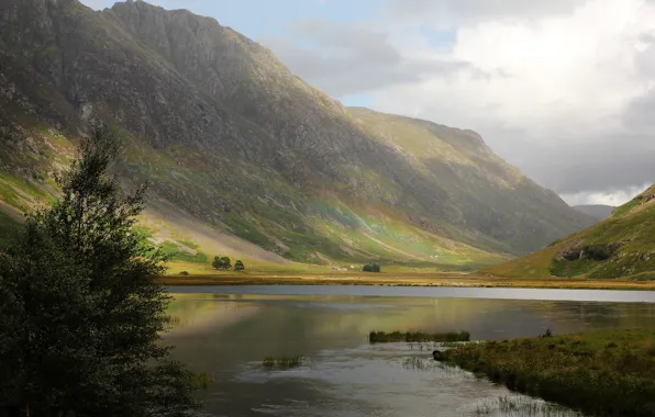 Картинка горы, природа, река, дерево, радуга, Шотландия, Великобритания, Paul Beentjes Photography