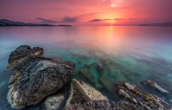 Картинка рассвет, побережье, горизонт, sunrise, Creta