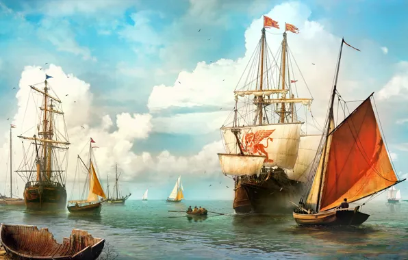 Картинка парусник, Vladimir Manyukhin, The Venetian ship, Венецианский корабль