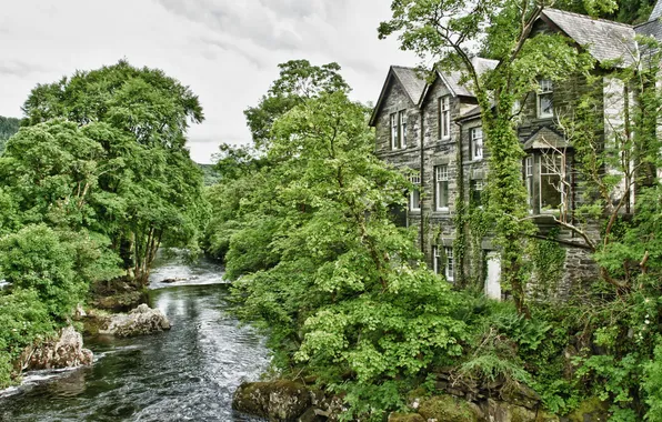 Пейзаж, река, дома