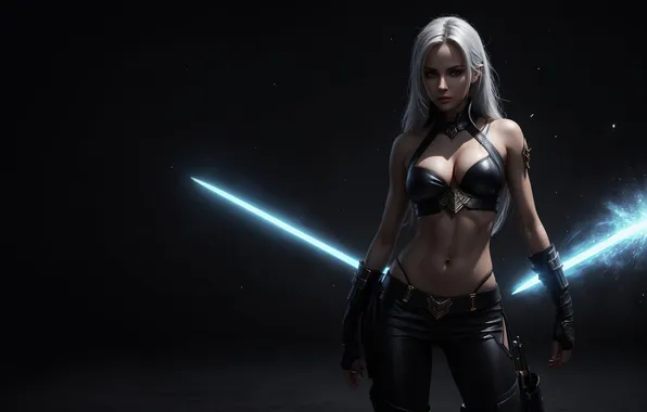 Girl, fantasy, art, blond, digital art, fantasy art, white hair, stand