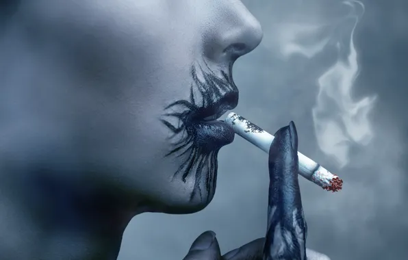 Картинка poison, lips, cigarette smoke