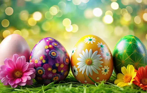 Картинка цветы, яйца, весна, colorful, Пасха, happy, flowers, spring