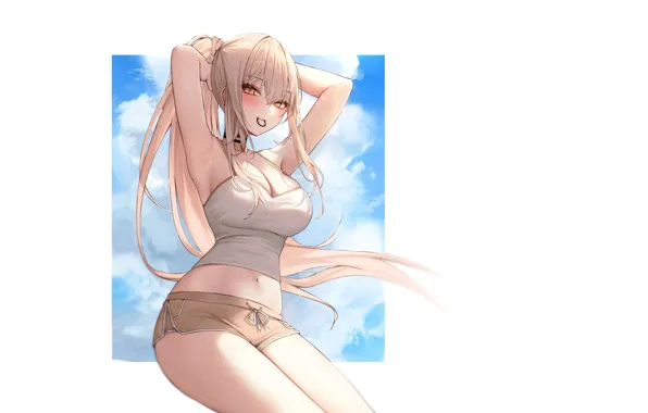 Girl, hot, sexy, sky, boobs, anime, blue sky, blonde