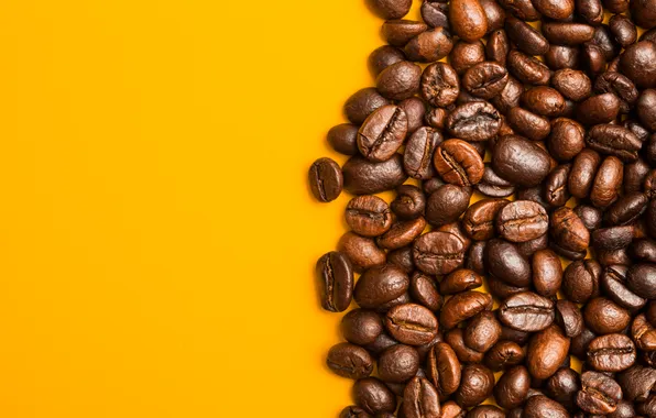 Yellow, background, view, beans, coffee, top, copyspace
