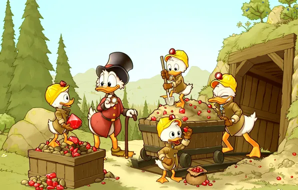 Камни, Disney, шахта, Huey, Scrooge McDuck, DuckTales, Louie, Dewey