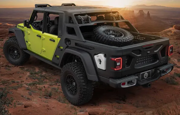 Concept, пустыня, горизонт, Джип, лучи солнца, Jeep, Jeep Gladiator Rubicon Sideburn, Sideburn