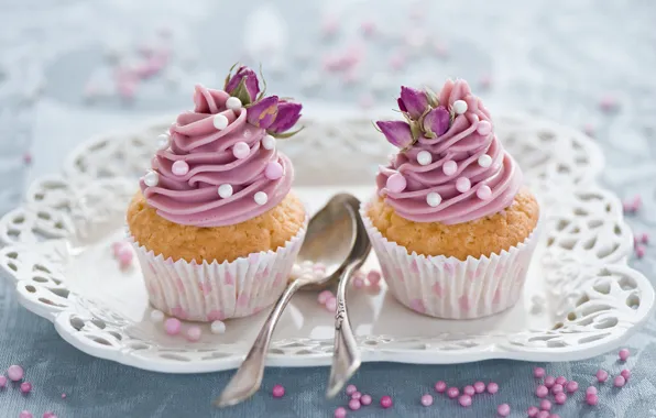 Картинка цветы, розовый, сладости, украшение, крем, десерт, выпечка, сладкое