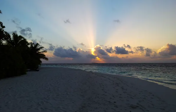 Картинка тропики, Мальдивы, sunset, стров