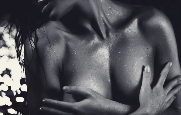 Эротика, фото, модель, руки, черно белое, шея, грудт