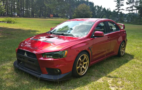 Природа, Лес, Mitsubishi, Evo X, Red, Rally, Спорткар