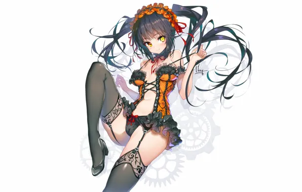 Girl, sexy, lingerie, cleavage, panties, thighhighs, long hair, boobs