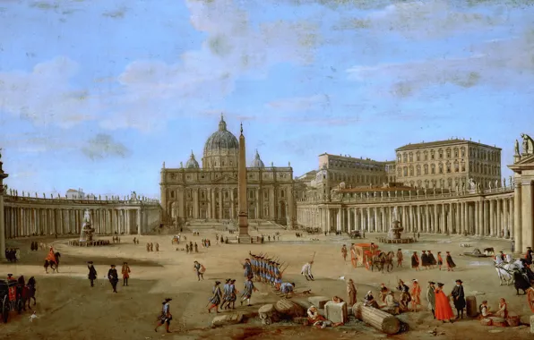 Картинка пейзаж, город, люди, картина, площадь, Рим, Ватикан, Gaspar van Wittel