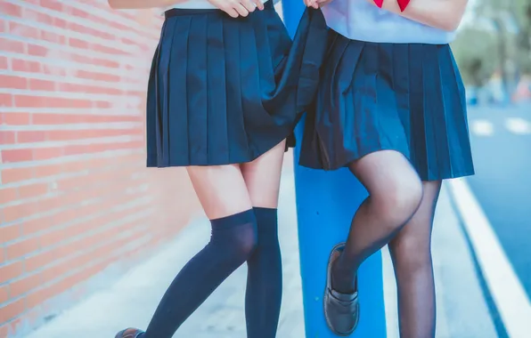 Legs, Asian, Street, Women, Models, Babes, Uniform, Close Up