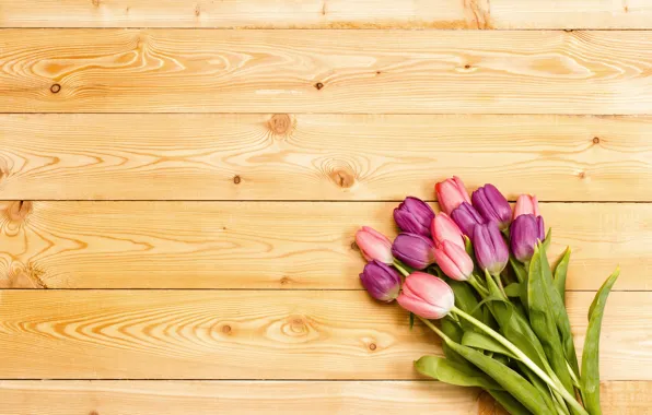 Картинка цветы, букет, тюльпаны, love, розовые, wood, pink, flowers