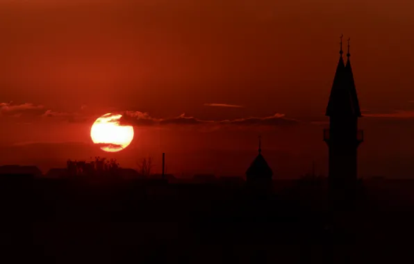 Солнце, закат, мечеть