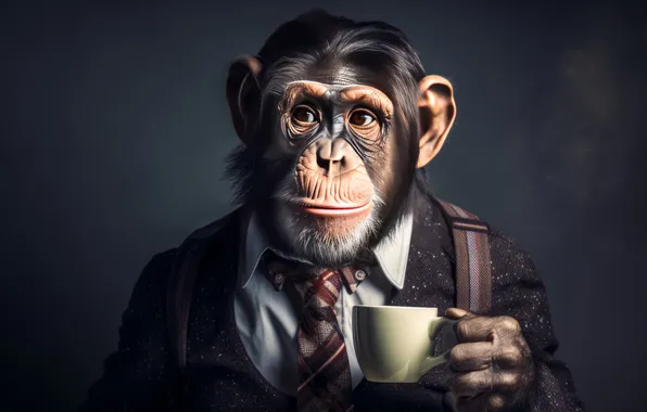 Картинка coffee, clothes, ape, ai art, chimpanzees