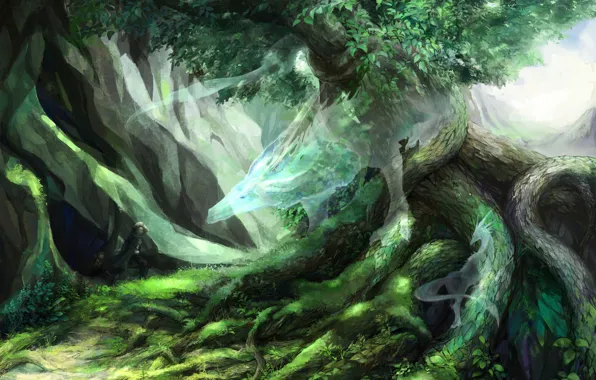 Природа, дерево, дракон, дух