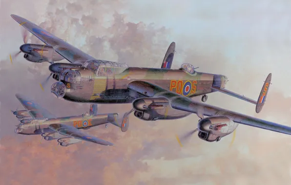 Картинка Рисунок, Бомбардировщик, Тяжёлый, Lancaster B, Avro Aircraft. Typ 683, Четырёхмоторный, Британский, Mk. 1