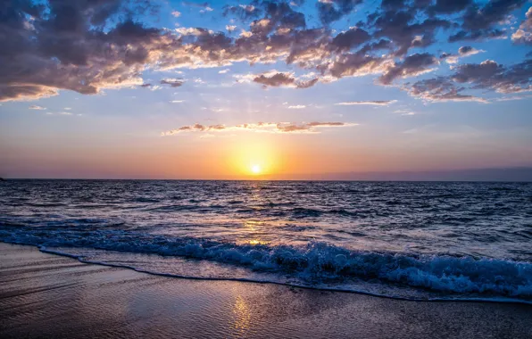 Картинка море, волны, закат