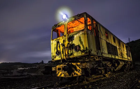 Картинка ночь, железная дорога, локомотив