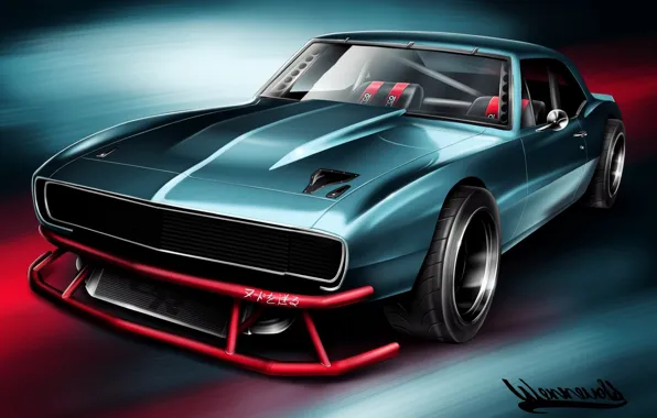 Авто, Рисунок, Chevrolet, Машина, Camaro, Арт, 1967, Chevrolet Camaro