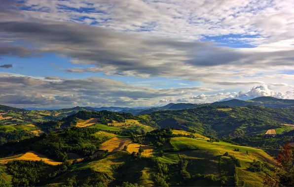 Картинка landscape, cloud, tree, hills, mountaine