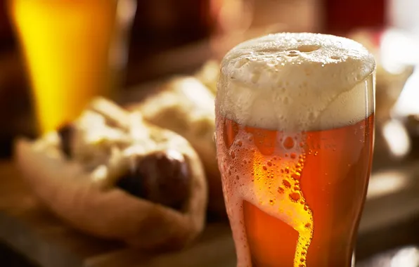 Glass, photo, food, drink, foam, mug, depth of field, hot dog