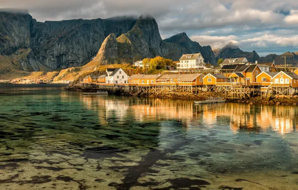 Картинка облака, свет, пейзаж, горы, природа, синева, скалы, Норвегия