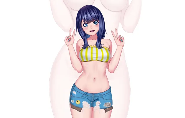 Girl, sexy, cleavage, shorts, boobs, anime, beautiful, short hair