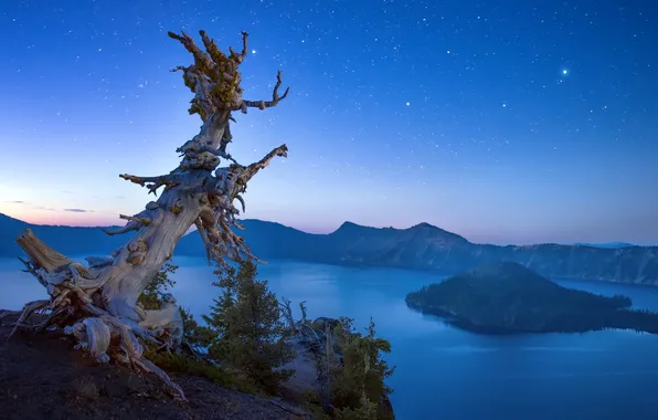 Картинка Oregon, landscape, night sky, Crater Lake, Crater Lake National Park